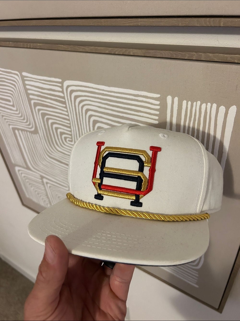 RSVLTS White Cap with Multicolor Embroidered Logo and Gold Rope
